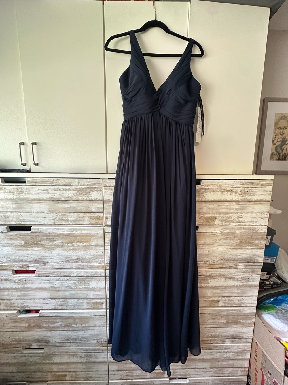 💙 Bill Levkoff Navy Blue Chiffon Formal Bridesmaid Gown Dress Size 8 NWT